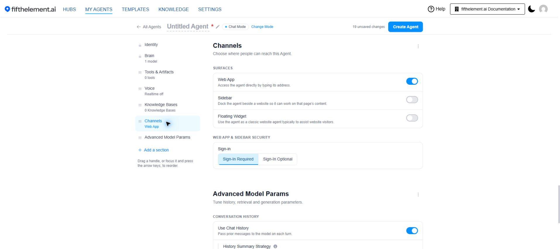 Channels and sign-in controls