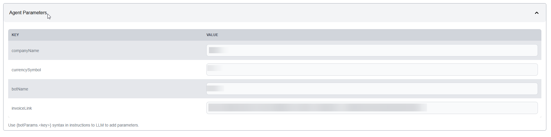 Agent Parameters Section