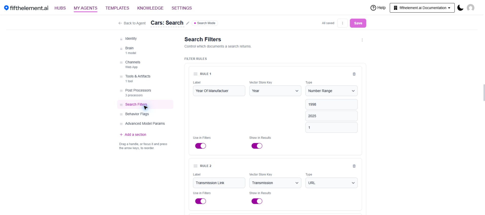 Search filter rules
