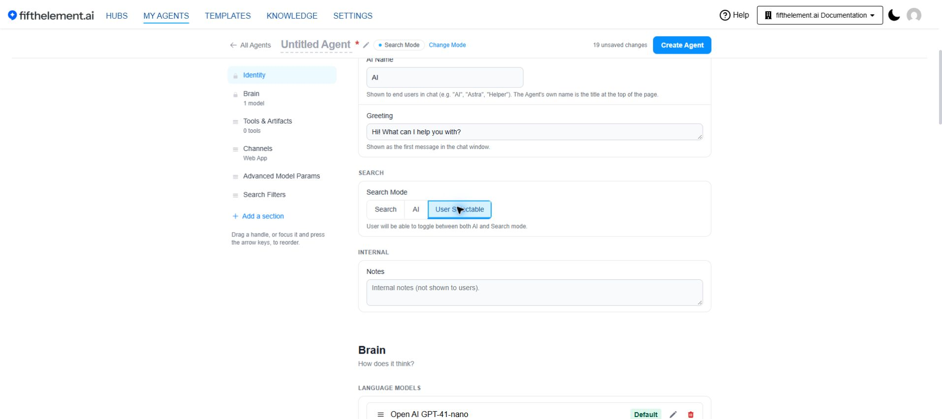 Search mode configuration