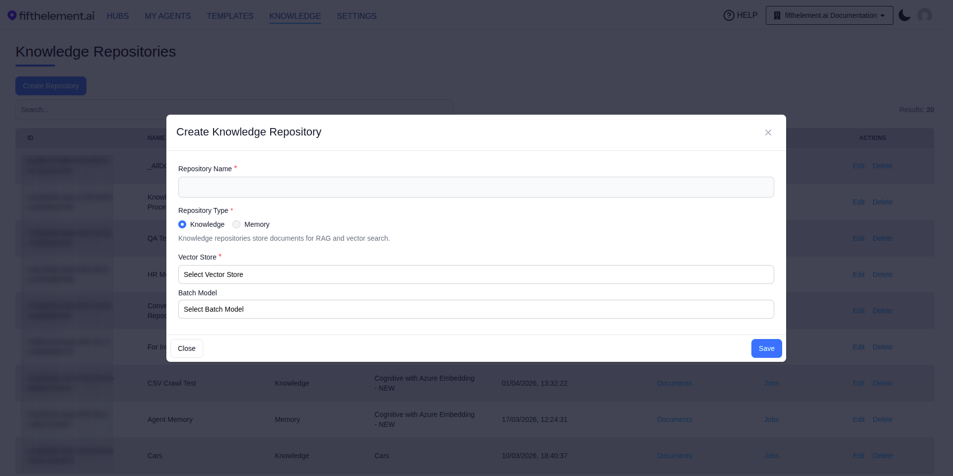 Create Knowledge Repository Modal