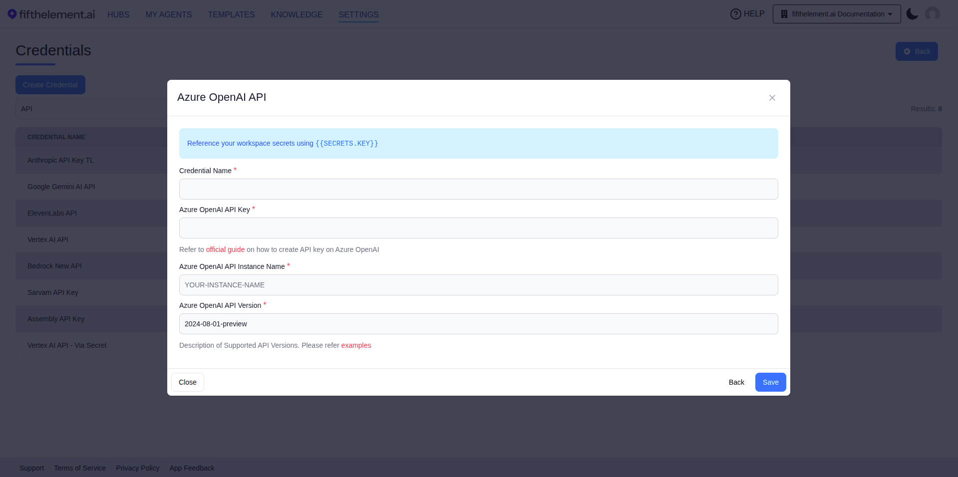 Azure OpenAI API Credential Form