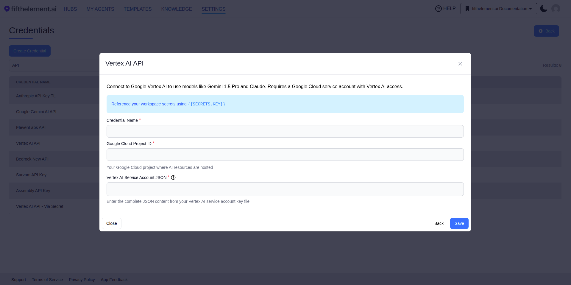 Vertex AI API Credential Form