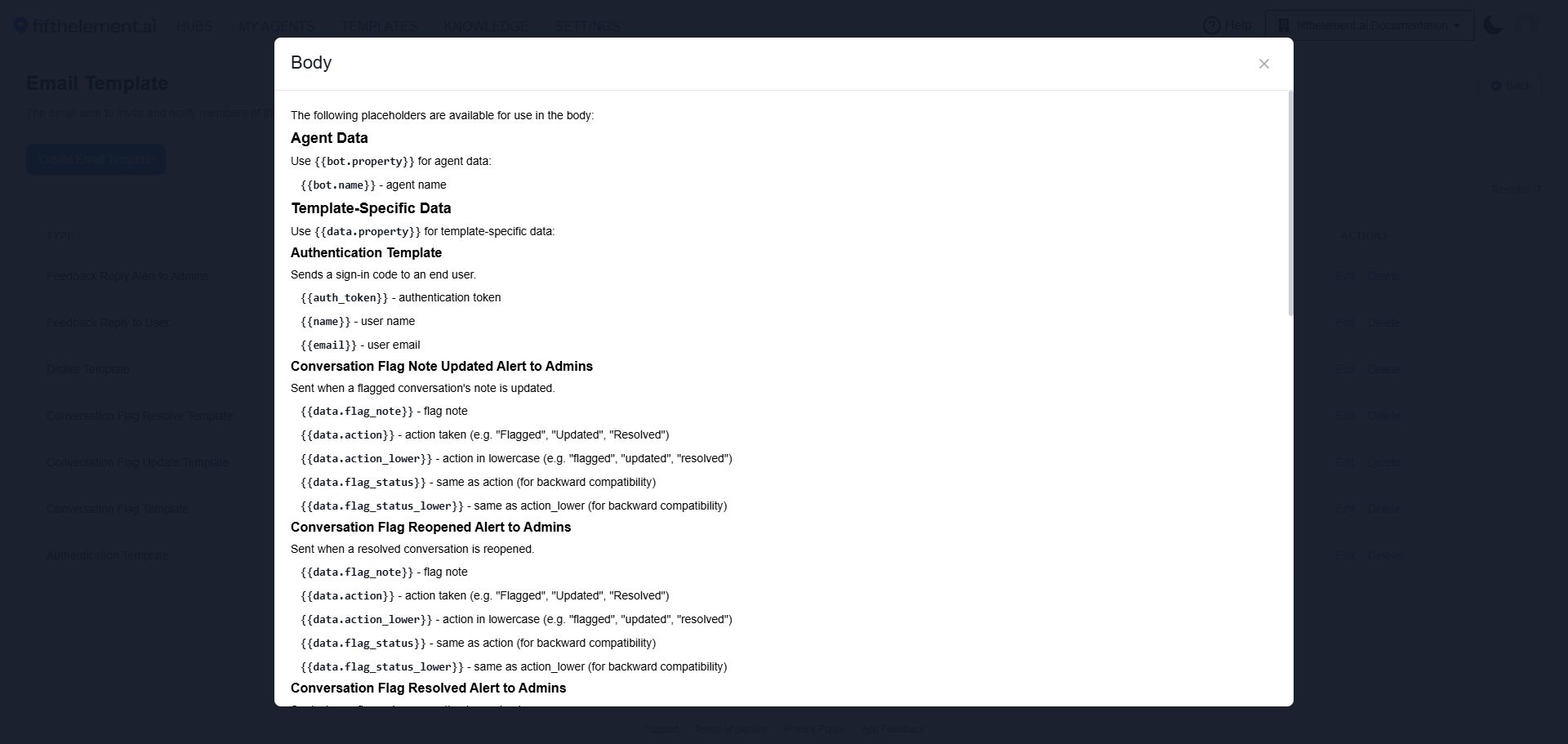 Email template placeholder help