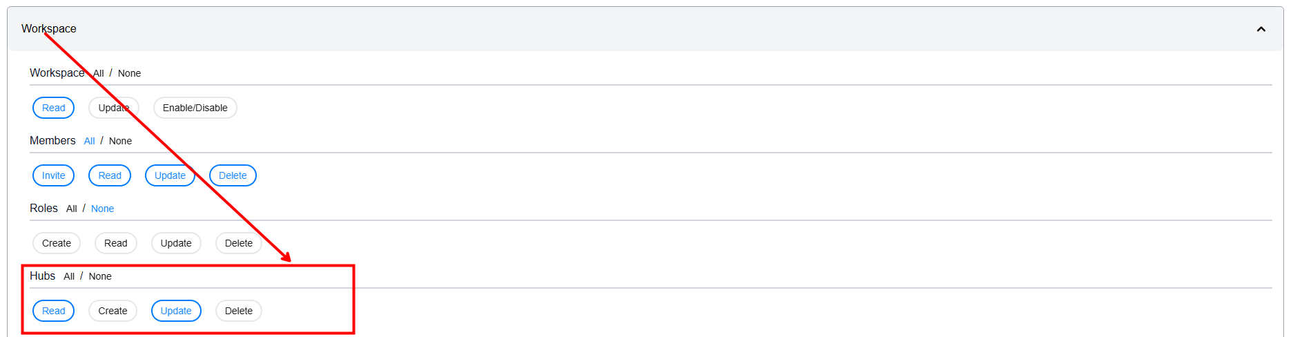 RBAC Hubs Permission