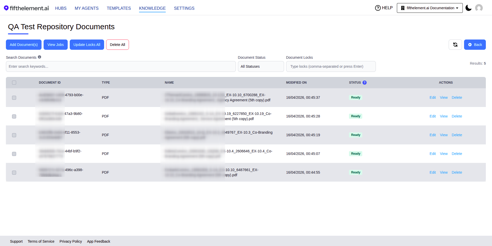 Knowledge Documents Page