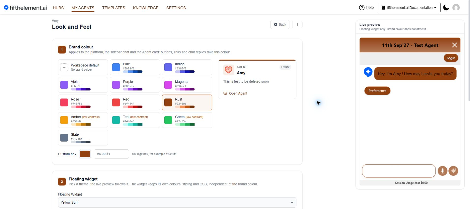Look and Feel with brand colour and floating-widget preview