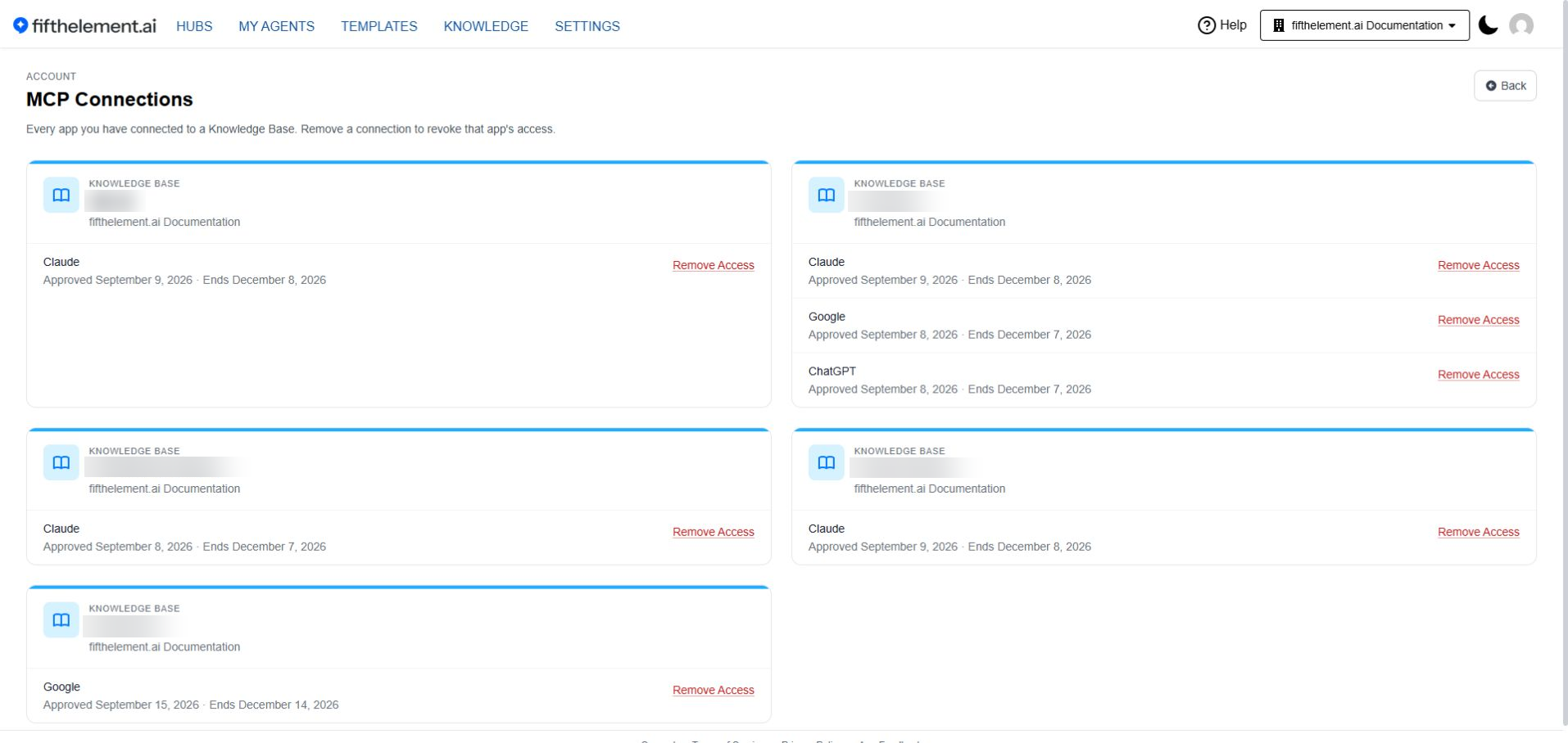 MCP Connections with identifying information blurred