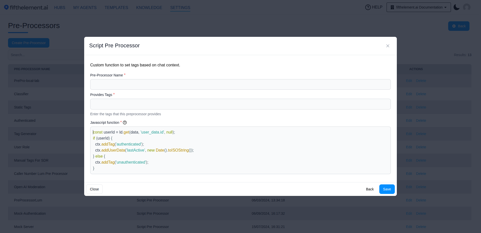 Script Pre Processor Form