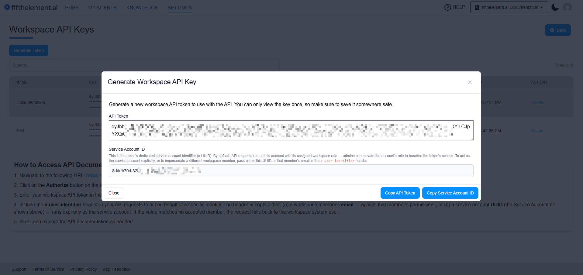 Generate Workspace API Key Modal