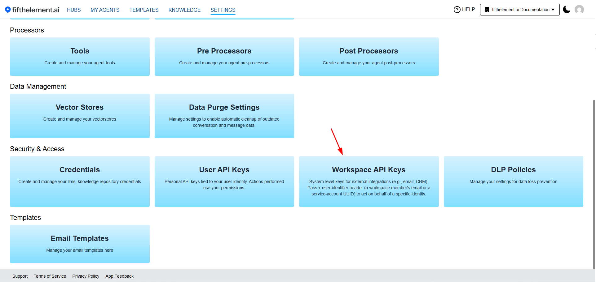 Workspace API Keys Entry Point
